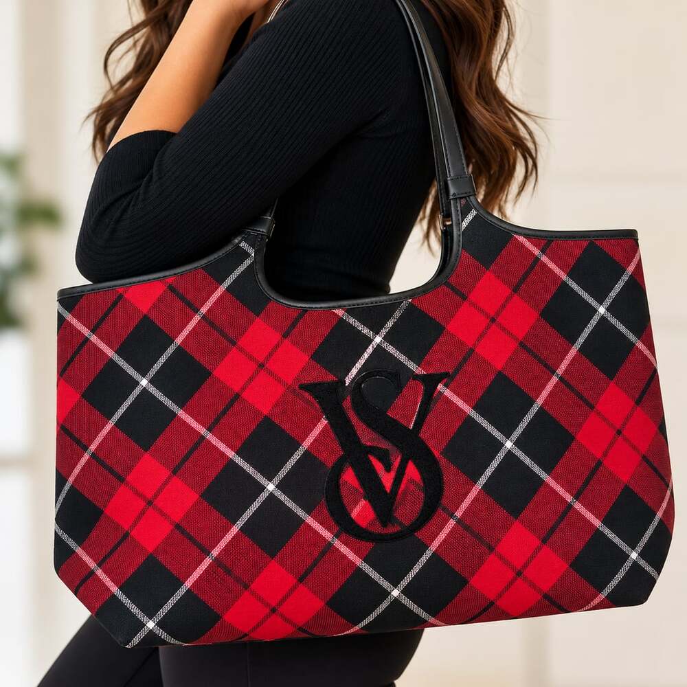 Victoria's Secret Red Plaid Tote Bag
